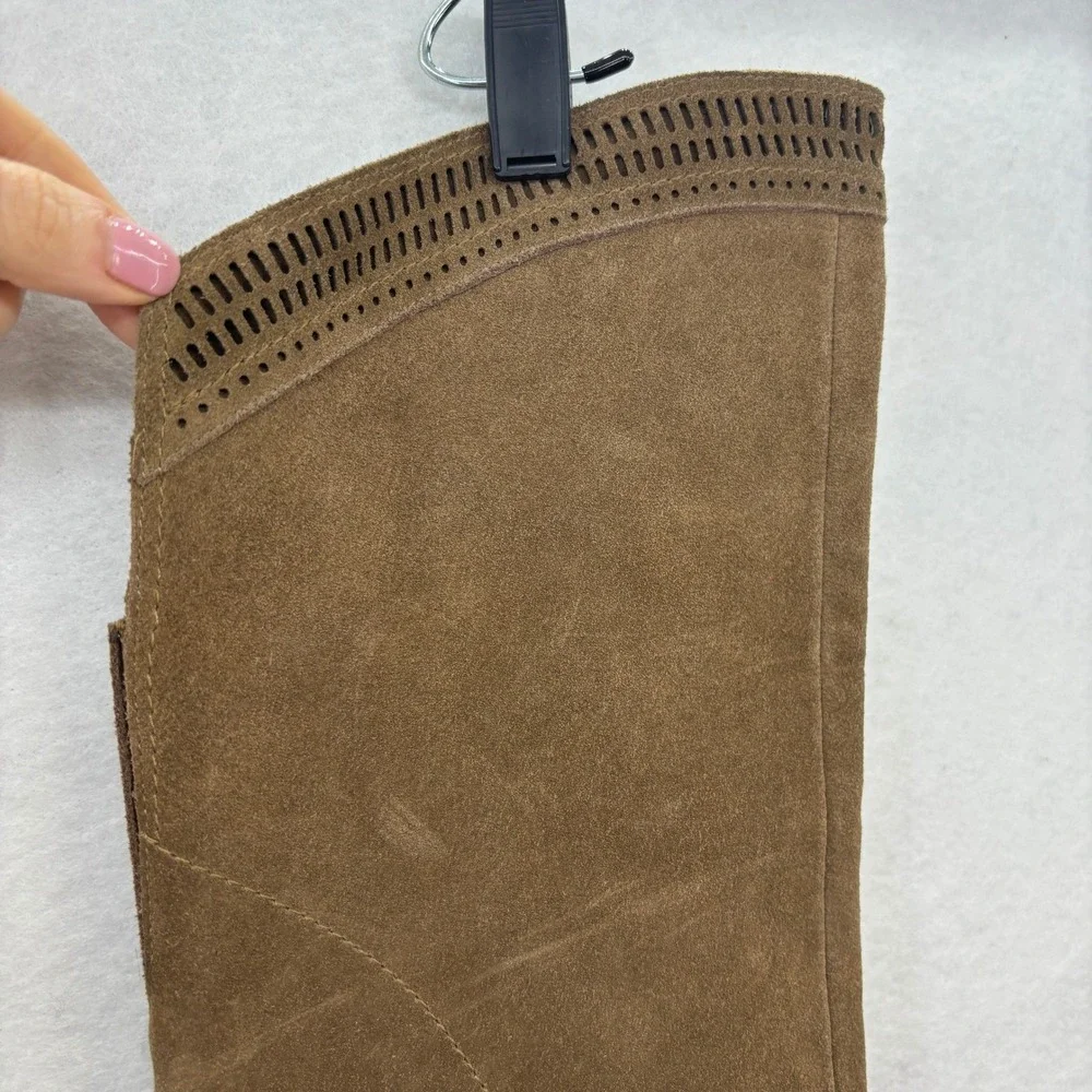 Vince Camuto Brown Suede Laser‎ Cut Knee High Boots Women Size 5.5 Western Boho